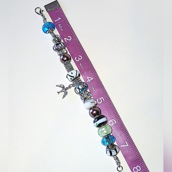 TROLLBEADS STYLE GLASS BEAD BRACELET - 16 UNIQUE BEADS - Picture 5 of 6